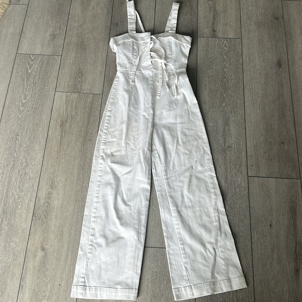Clayton Darcy White denim tie front ankle length fitted  Jumpsuit small - Picture 2 of 12
